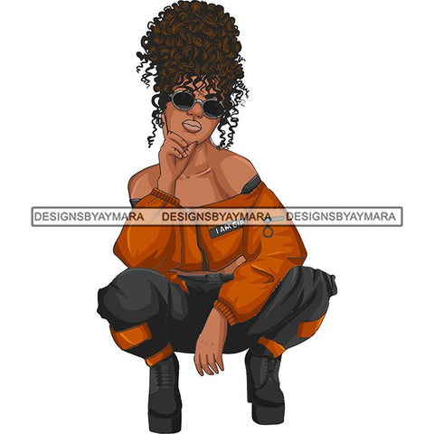 Afro Woman Fashion Girl Squatting Position SVG Cutting Files For Silhouette Cricut and More!