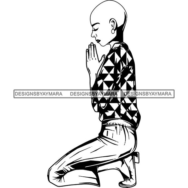 Afro Lola Woman Praying God Lord Knee Prayers Pray Believe Church .SVG PNG JPG Clipart Vector Cutting Files