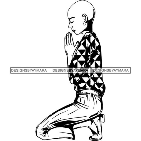 Afro Lola Woman Praying God Lord Knee Prayers Pray Believe Church .SVG PNG JPG Clipart Vector Cutting Files