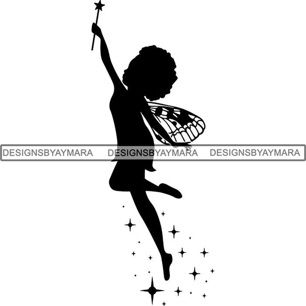 Afro Cute Baby Girl Fairy Wings Fantasy .SVG Cut Files For Silhouette Cricut and More