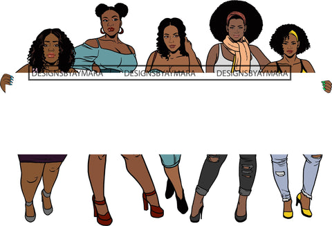 Group Of Women Holding Banner Sign Logo Business Advertising Melanin Hot Seller .SVG Cut Files For Silhouette Cricut and More!