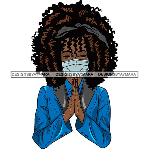 Afro Lola Praying Sad Crying Pain Face Mask Begging Prayers Virus SVG Vector Clipart Cutting Files