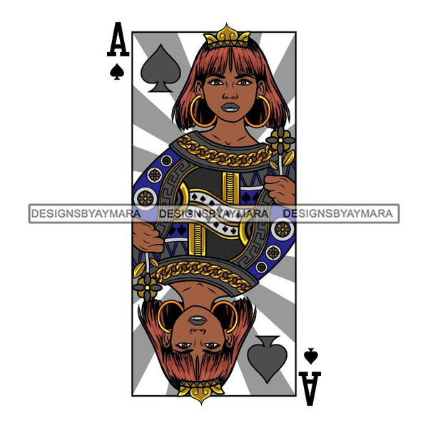 Afro Queen Lola Ace Casino Design Blackjack Poker Gambling Crown Royal SVG Cutting Files For Silhouette Cricut and More!