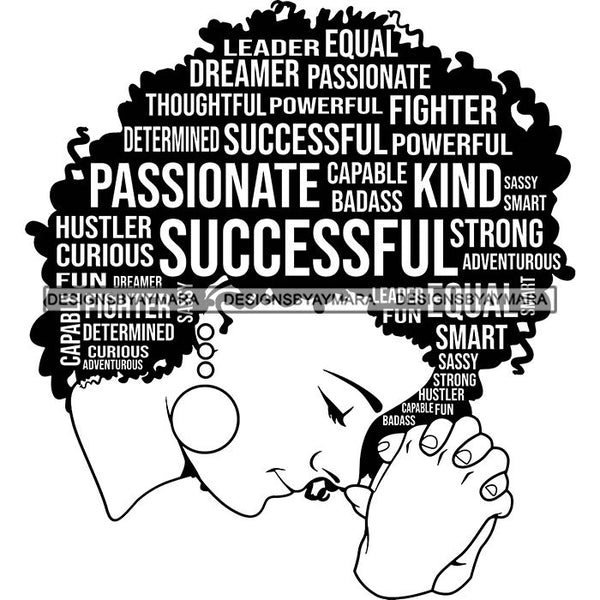 Afro Strong Woman Praying Independent Proud Roots Hair Life Quotes SVG Cutting Files
