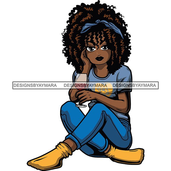 Afro Lola Drinking Wine Relaxing .SVG Cutting Files For Silhouette and Cricut and More!