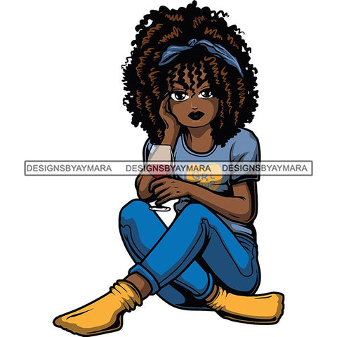 Afro Lola Drinking Wine Relaxing .SVG Cutting Files For Silhouette and Cricut and More!