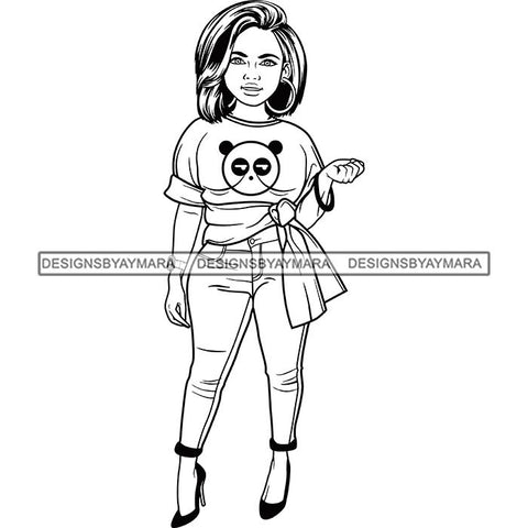 Afro Lola Boss Confident Classy Woman Black and White Designs SVG Cutting Files For Silhouette Cricut and More