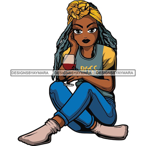 Afro Lola Drinking Wine Relaxing .SVG Cutting Files For Silhouette and Cricut and More!