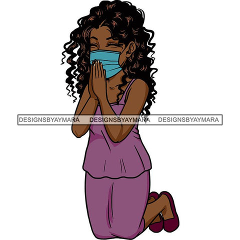 Black Woman Praying God Quotes Face Mask Begging Prayers Save Life Mujer Orando a Dios SVG Vector Clipart Cutting Files