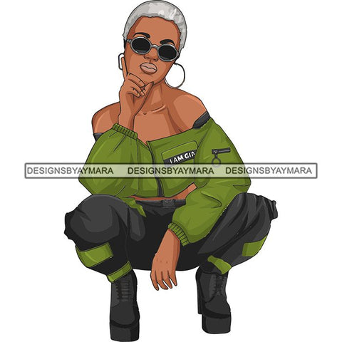 Afro Woman Fashion Girl Squatting Position SVG Cutting Files For Silhouette Cricut and More!