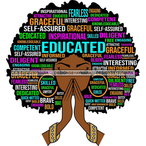 Afro Woman Praying Hair Life Quotes Strong Independent Educated Melanin SVG Cutting Files