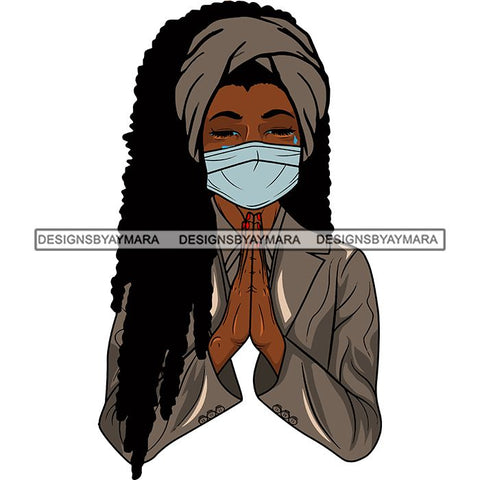 Afro Lola Praying Sad Crying Pain Face Mask Begging Prayers Virus SVG Vector Clipart Cutting Files