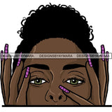 Afro Woman Peeking Peek-a-Boo I see You Melanin Pretty Half Face PNG File For Print Not For Cutting