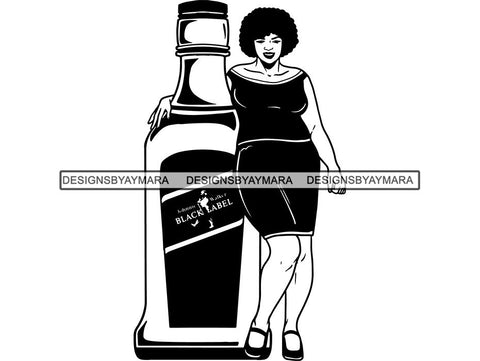 Whiskey Goddess Black Woman Sexy Melanin Nubian Liqueur Beverage Alcohol SVG Cut Files For Silhouette and Cricut