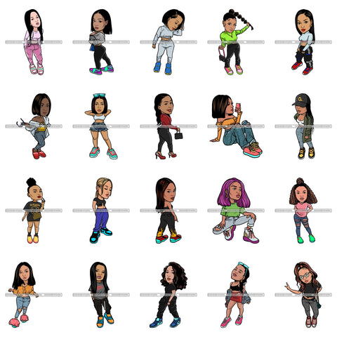 Bundle 20 Fashion Woman Model Posing Summer Outfit Vogue Goddess Glamour Trendy Clothing Vector SVG Cutting Files