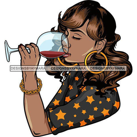Afro Lola Drinking Wine Life Relax Chilling SVG Cutting Files For Silhouette Cricut and More! Amazing Graphics!