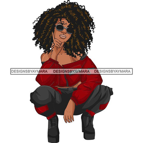 Afro Woman Fashion Girl Squatting Position SVG Cutting Files For Silhouette Cricut and More!