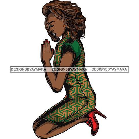 Afro Lola Praying God Lord Prayers Knee Forgiveness .SVG Clipart Cutting Files For Silhouette and Cricut and More!