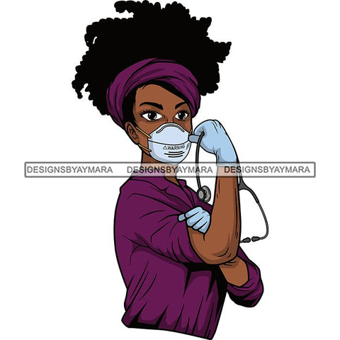 Afro Lola Nurse Doctor Save Life Hero Wearing Mask Protection Flexing Strong Medical Occupation SVG Cutting Files