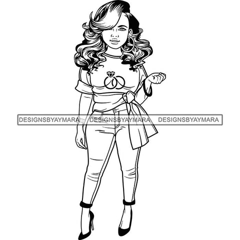 Afro Lola Boss Confident Classy Woman Black and White Designs SVG Cutting Files For Silhouette Cricut and More