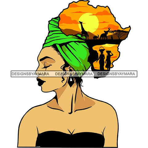 Safari Goddess Africa Continent African American Woman Savanna Animals Hair SVG Cutting Files.