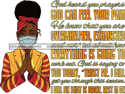 Afro Lola Praying God For Strength Protection Quotes Sad Crying Pain Face Mask Begging Prayers Virus SVG Vector Clipart Cutting Files