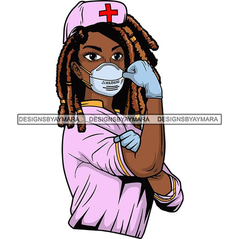 Afro Lola Nurse Doctor Save Life Hero Wearing Mask Protection Flexing Strong Medical Occupation SVG Cutting Files