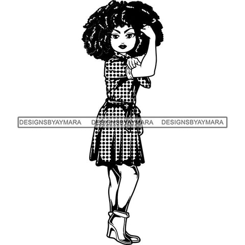 Afro Strong Lola Flexing We Can Do It Woman Power .SVG Cutting Files For Silhouette Cricut and More!