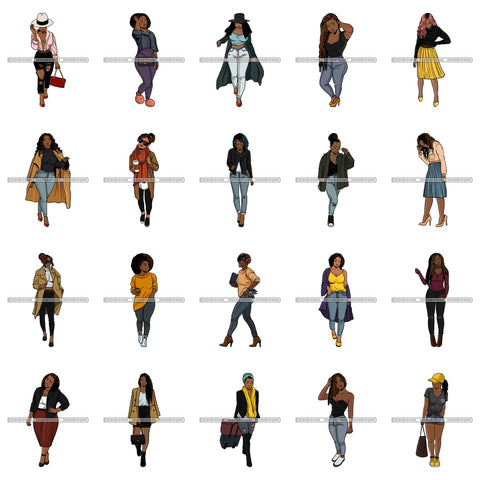 Bundle 20 Fashion Diva Glamour Afro Classy Sexy Lady SVG PNG JPG Vector Files For Cutting and More