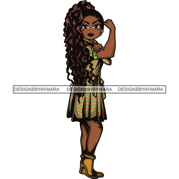 Afro Strong Lola Flexing We Can Do It Woman Power .SVG Cutting Files For Silhouette Cricut and More!