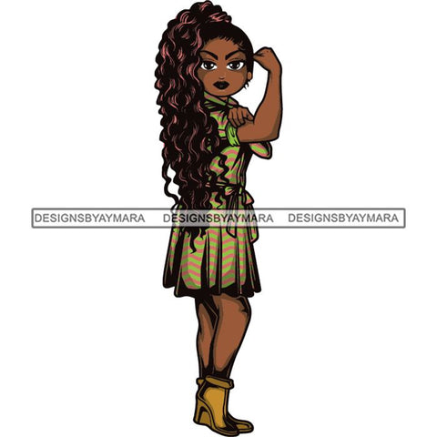 Afro Strong Lola Flexing We Can Do It Woman Power .SVG Cutting Files For Silhouette Cricut and More!