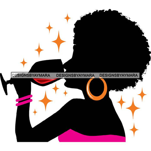 Afro Woman Silhouette Drinking Wine Relax Chilling Stress Free .SVG Cutting Files For Silhouette and Cricut and More!