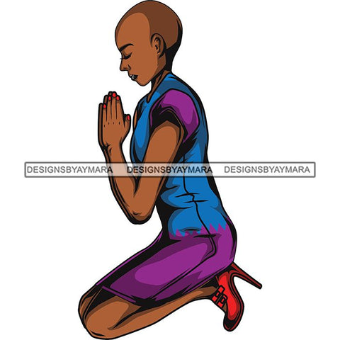 Afro Lola Praying God Lord Prayers Knee Forgiveness .SVG Clipart Cutting Files For Silhouette and Cricut and More!