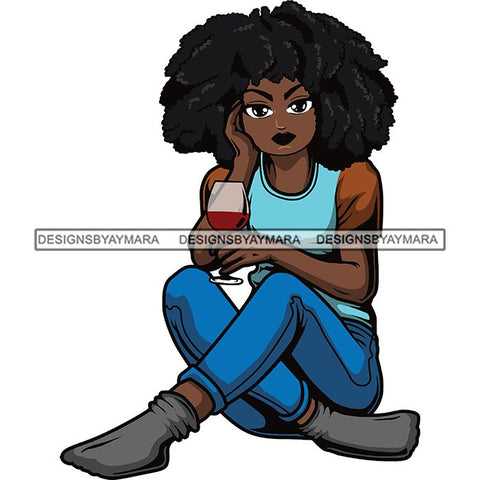 Afro Lola Drinking Wine Relaxing .SVG Cutting Files For Silhouette and Cricut and More!