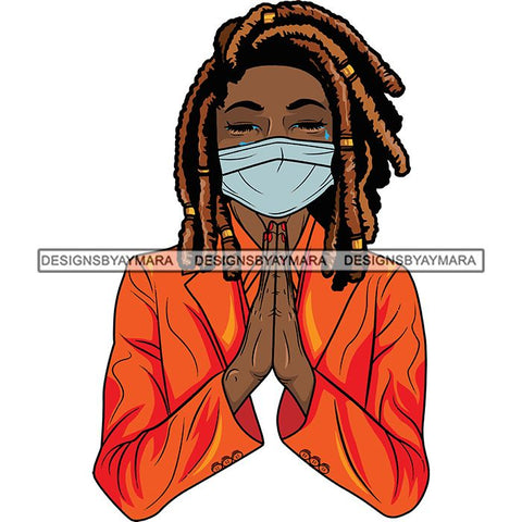 Afro Lola Praying Sad Crying Pain Face Mask Begging Prayers Virus SVG Vector Clipart Cutting Files