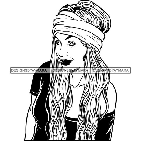 Beautiful Woman Turban Head Wrap Hairstyle SVG Files For Cutting and More!