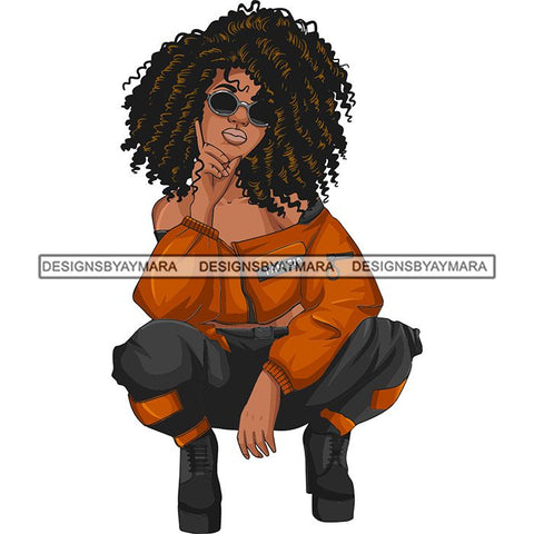 Afro Woman Fashion Girl Squatting Position SVG Cutting Files For Silhouette Cricut and More!