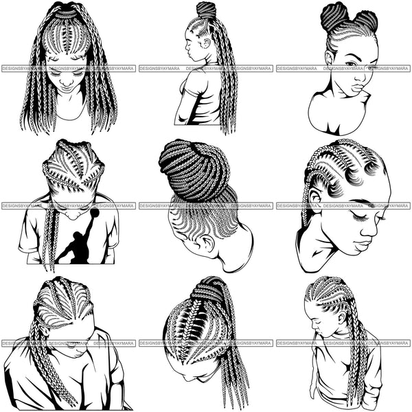 Bundle 9 Afro Woman Braids Dreads Dreadlocks Hairstyle SVG Cut Files For Silhouette and Cricut