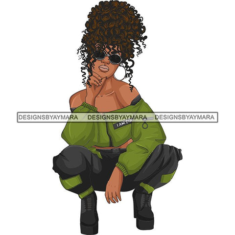 Afro Woman Fashion Girl Squatting Position SVG Cutting Files For Silhouette Cricut and More!