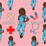 Seamless Pattern Nurse Woman Abstract Decorative Background Vector Designs SVG Files For Cutting and More!