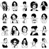 Bundle 20 Ebony Afro Woman Nubian Melanin Brown Skin Makeup Model Glasses Accesories SVG Cut Files