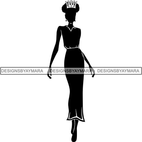 Black Afro Queen Silhouette Style SVG Cut Files