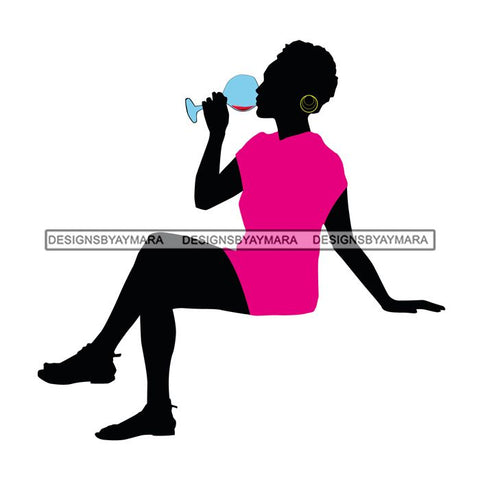 Afro Woman Drinking Wine Feeling Fine Relax SVG Cutting Files For Silhouette Cricut and More!