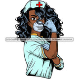 Afro Lola Nurse Doctor Save Life Hero Wearing Mask Protection Flexing Strong Medical Occupation SVG Cutting Files