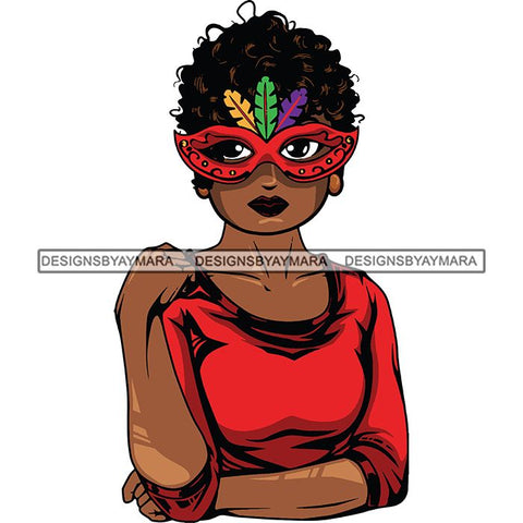 Afro Lola Wearing  Mardi Grass Mask Masquerade Costume SVG Clipart Vector Cutting Files