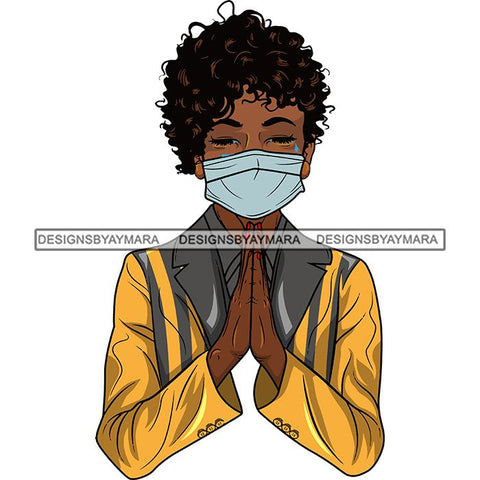 Afro Lola Praying Sad Crying Pain Face Mask Begging Prayers Virus SVG Vector Clipart Cutting Files