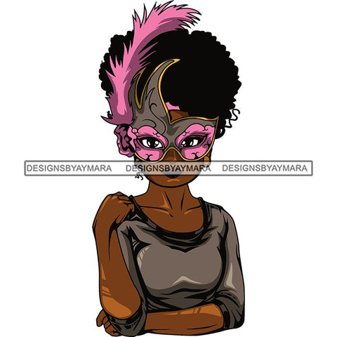 Afro Lola Wearing  Mardi Grass Mask Masquerade Costume SVG Clipart Vector Cutting Files