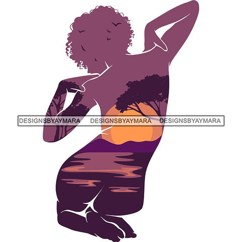 Sensual Woman Silhouette African Wildlife Proud Roots Safari Savanna Africa Continent Exotic Scenic SVG Cutting Files