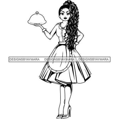 Afro Chef Lola Cooker Cooking Culinary Profession .SVG Clipart Vector Cutting Files For Circuit Silhouette Cricut and More!