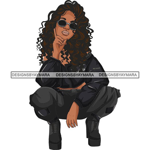 Afro Woman Fashion Girl Squatting Position SVG Cutting Files For Silhouette Cricut and More!
